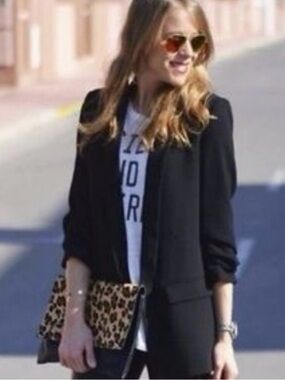 Zara black open front 3/4 cinch sleeve Blazer medium